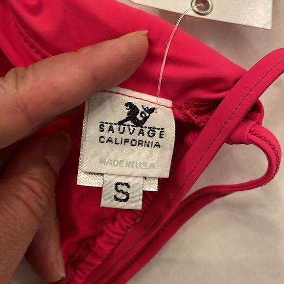 SAUVAGE HOT PINK WITH GOLD BRAIDING BIKINI TOP.  NEW - Picture 5 of 6